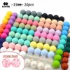 Teathers Toys Baby 15mm 10pcs حبات السيليكون مستديرة صبغ الصبغة الصغار الصغار