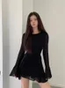 Sıradan elbiseler zarif moda seksi ince kadın şifon kesme elbise yaz sırtsız tasarım yuvarlak boyun siyah balo elbisesi y2k gotik