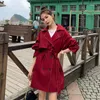 Trenchs de femmes vente coupe-vent rouge 2023 automne mi-longueur style Hepburn manteau mince avec ceinture lâche dames vêtements d'extérieur 137