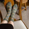 Женские носки японский стиль харадзюку женщина вышивая ретро винтаж лолита каваи, милая леди этническая мягкая нежная зеленая