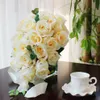 Ivory Rose Artificial Bridal Cascading Bouquet Bride Wedding Flowers Silk Ribbon Buque De Noiva Party Supplies274j