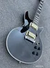 Guitarra elétrica sólida preto cromado peças creme pólo aberto captadores ponte e cauda uma peça ébano com incrustação de bloco