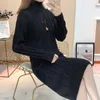 Kobiet Swatters Swater Sweter Winter Maxi Długie dzianiny w paski dzianiny świąteczne świąteczne pulovery skoczek pull femme turtleneck mjer