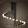 Ljuskronor American Country Iron Spiral Lights Black Retro Loft Hall Stair Villa Line Hanging Lamps Lighting