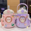 Copos pratos utensílios crianças garrafa térmica garrafa de água bonito kawaii palha 700ml inoxidável grande capacidade cartoon menina chaleira estudante copo para crianças x0904