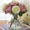 10 Uds. De flor de Rosa de seda Artificial, hoja falsa, decoración para fiesta en casa, jardín, boda, rosa, blanco, verde, Purple192z