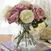 10st Kunstzijde Rose Flower Fake Leaf Home Party Garden Wedding Decor Roze Wit Groen Purple192z