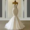 2021 Vestido de Novia Mermaid Wedding Dressフォーマルブライダルガウン恋人刺繍レースアップリケクリスタルビーズ贅沢Illusi219n