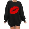 Dameshoodies Dames Pullover met rode lip en print Casual lange mouwen Ronde hals Oversized sweatshirt Grappige grafische top Dames Herfst Winter