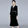 Casual Dresses Autumn Vintage Black Bodycon Midi Dress Women Notched Long Sleeve Office Lady Female Clothes Mujer Robe N9100