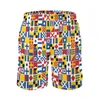 Men's Shorts Funny Letter Print Board Nautical Signal Flags Retro Short Pants Custom Sports Quick Dry Beach Trunks Present