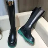 Nieuwe laarzen Designer Luxe Lang Waterdicht rubber Echt kalfsleer Zachte tussenzolen Schoenen laten je benen er slanker uitzien Maat 34-40