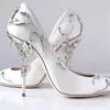 Ornamental Filigree Leaves Spiralling Naturally Up Heel White Women Wedding Shoes Chic Satin Stiletto Heels Eden Pumps Bridal198K