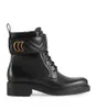 Womens Fashion Black Leather Boots Crystals Embelled Strap Ankle Boots 60 Canvas Lace-Up Boots