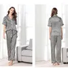 Damska odzież sutowa piżama kobiety lato krótko-sleeved naśladowanie jedwabne luźne lady domowe służba pajama seksowna nocna odzież pjs