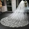 Selling Luxury Real Image Wedding Veils Hand Made Flower Long Veil Lace Applique Crystals One Layers Cathedral Length Cheap B271V