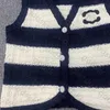 Vintage Embroidery Letter Women Waistcoat Fashion Brand Striped Knit Sleeveless Vest Cardigan Camisole