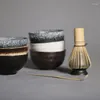 Set Teaware Set inomhus keramisk skålgåva traditionella verktyg bambuuppsättning handgjorda teamaking te scoop matcha 4/5 st/set födelsedag whi