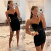 Sexy Black Cocktail Dress Sweetheart Beads Lace Short prom dresses Lace Up Back Sheath mini party homecoming Special Occasion dress