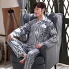 Vêtements de nuit pour hommes printemps automne manches longues vêtements ensembles grande taille pyjama en coton pour homme impression jeune bouton d'âge moyen pyjamas