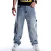 Męskie dżinsowe taniec uliczny szerokie nogi worki dżinsy męskie haft mody czarny luz luźne denim dżinsowe spodnie dżinsy hip-hopowe plus rozmiar 30-46 230904