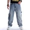 Jeans pour hommes Street Dance jambes larges Baggy Jeans hommes mode broderie noir planche ample Denim pantalon mâle Rap Hip Hop Jeans grande taille 30-46 230904