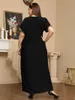 Ethnische Kleidung Plus Size Sommerkleid Lange Frauen Muslim Naher Osten Dubai Casual Lose Arabische Blumenstickerei Mode Schwarze Robe