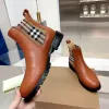 Svart och brunt äkta läder Chelsea Ankle Boots Elastic Band Thick Block Round Toe Kvinnor utomhusskor Lyxdesigner Stövlar Factory Factwear