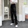 Damenjeans Varofi Personality Plus Size Straight Leg High Street Loose Fried Splash-Ink Weite Hose für Damen