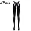 Womens Wetlook Patent Leather Crotchless Sexy Lingerie Open Crotch Trousers Erotic Pants With Waistband Night Roleplay Nightwear W229k