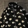 Felpe con cappuccio da donna American Street Love lana di agnello Harajuku maglione cardigan con cerniera casual sciolto più velluto spesso giacca calda Y2K