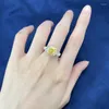 Cluster Ringen Lente Qiaoer S925 Sterling Zilver Verpletterd Geslepen 7 7MM Lab Citrien Edelsteen Cocktail Party Vrouwen Ring Engagment Fijne Sieraden