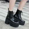 Stiefel Gdgydh Frau Spitze Herbst Stiefel Damen Damen Chunky Wedge Plattform Schwarz Lackleder Stiefeletten Punk Goth Ankunft 230901