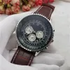 2018 3 Dials Working Quartz Watch Top Mens Leather Chronograph Armtwatches rostfritt stål Klassiskt pilot Relogio Relojes1919