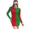 Casual Kleider Zwei Ton Design Kleid Frauen Rot und Grün Koreanische Mode Bodycon Herbst Langarm Club Grafik Übergroßen Vestido