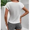 Magliette da donna Tinta unita Decorazione floreale in pizzo Scollo a V Orlo irregolare Camicia con foro Top Casual da donna