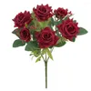 Bouquet de roses artificielles décoratives, sans entretien, 7 têtes, fidélité, décoration de mariage durable, pièce maîtresse de Table