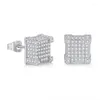 Stud Earrings 1 Pair Hip Hop CZ Stone Paved Bling Iced Out Geometric Cube Earring For Men Rapper Jewelry Gifts