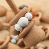 Rattles Mobiles 1PC Baby Teether Toys Beech Wood Rattle BPA Free Rodent Silicone Beads Music Born Play Gym Education 230901
