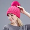 Beanie / Skull Caps Adulto e Criança Tingindo Pompom Beanies Inverno Chapéus Femininos Malha Skullies Real Fur Pom Pom Cap Gorros Bonnet Femme Hat para menina 230904