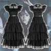 Basic Casual Dresses Wednesday Addams Cosplay Dress for Girl Kids Movie Wednesday Cosplay Costumes Black Gothic Dresses Halloween Party Women Clothes LST230904
