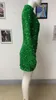 Sıradan elbiseler moda tarzı kadınlar yeşil pileli payetler dekorasyon seksi kısa vestidos zarif uzun kollu parti kıyafetleri şık