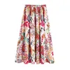 Skirts Spring Summer Women Vintage Totem Floral Print Pleats Casual A Line Skirt Faldas Mujer Female Elastic Waist Lace Up Chic Vestido