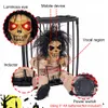Dekorativa föremål Figurer Halloween Decoration Prisoner Ghost in Cage Scary Skull Prop Elic Skeleton Toy Glowing Eye Sound Doll Hangable Talking 230901