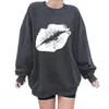 Women's Hoodies Womens Red Lip Printed Pullover Casual Long Sleeve Crew Neck Oversized Sweatshirt Funny Graphic Top Women Autumn Winter