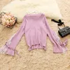 Women's Sweaters Amolapha Woman Knit Solid Lace Lantern Sleeve Casual Knitted Pullover Tops For Women