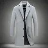 Мужское осеннее и зимнее шерстяное пальто, повседневное однотонное длинное пальто высокого качества, облегающее модное большое ветровка