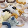 Погремушки-мобили Амигуруми, мультяшные животные, детская погремушка, милое деревянное кольцо, игрушки ручной работы, зажимы для соски, дети Eonal 230901