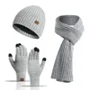 Scarves Men's Winter Keep Warm Set Fleece Lining Beanie Telefingers Gloves Thicken Scarf Knit Muffler Unisex Hat Solid Color Neckerchief 230904