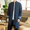 Ethnische Kleidung Streetwear Dünne Tang-Anzug Mantel Männer Herren Leinen Jacke Schwarz Lange Männliche Hanfu Chinesischen Stil Robe Harujuku Wind breaker